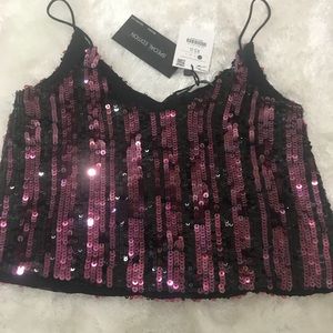 Sequin pink & black slinky tank top 👯‍♀️
